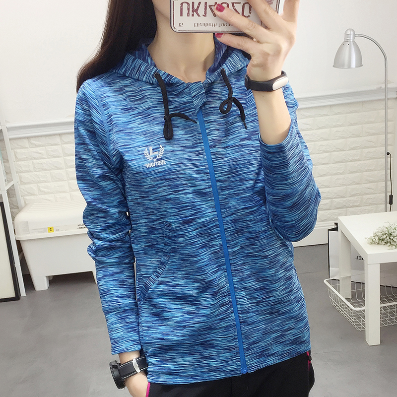 户外速干衣女长袖秋冬薄绒连帽开衫打底健身瑜伽跑步运动t恤大码
