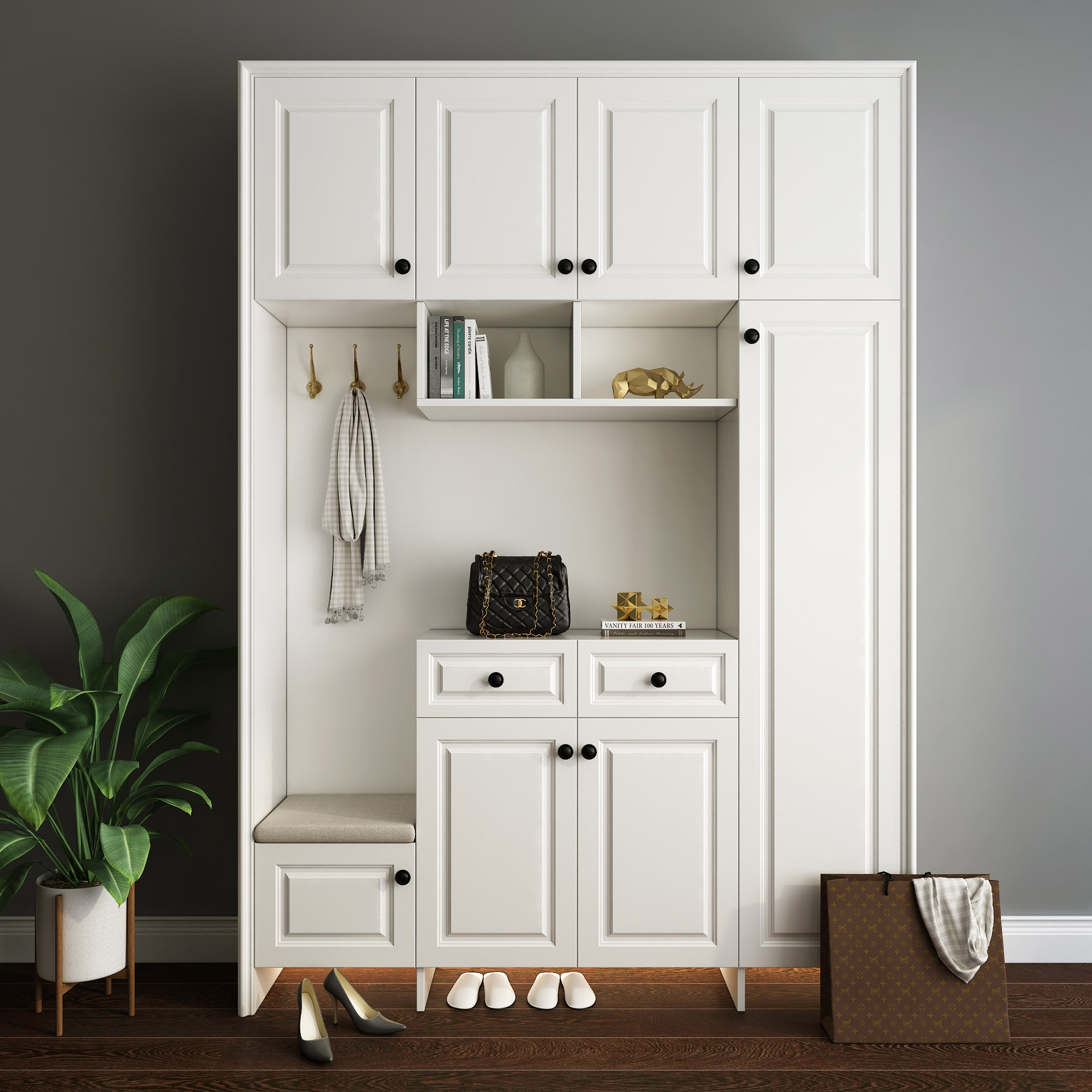 入户济南全屋定制加高整体鞋柜衣帽一体家用门口鞋柜