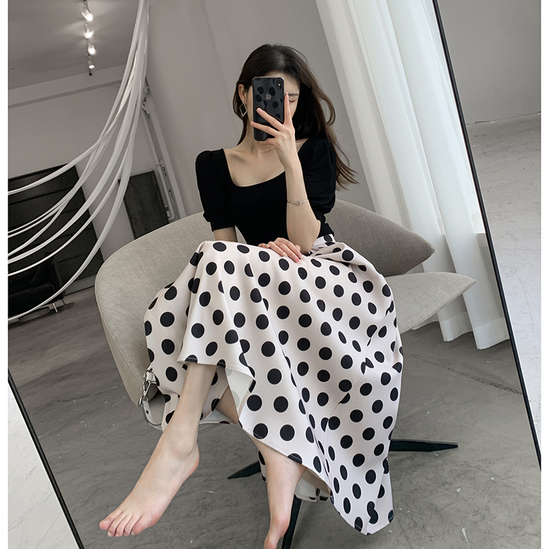 FT GUOGE套装裙2022夏季新款复古时尚气质女神范波点半身裙两件套