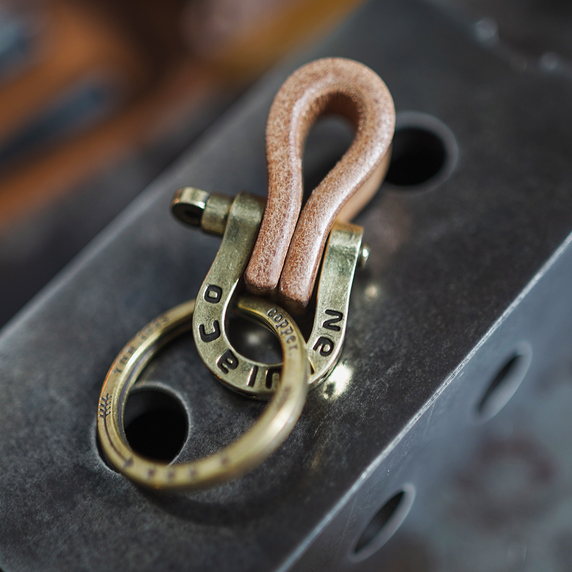 日本栃木头层牛皮手工钥匙扣复古咔叽养牛56mm钥匙扣