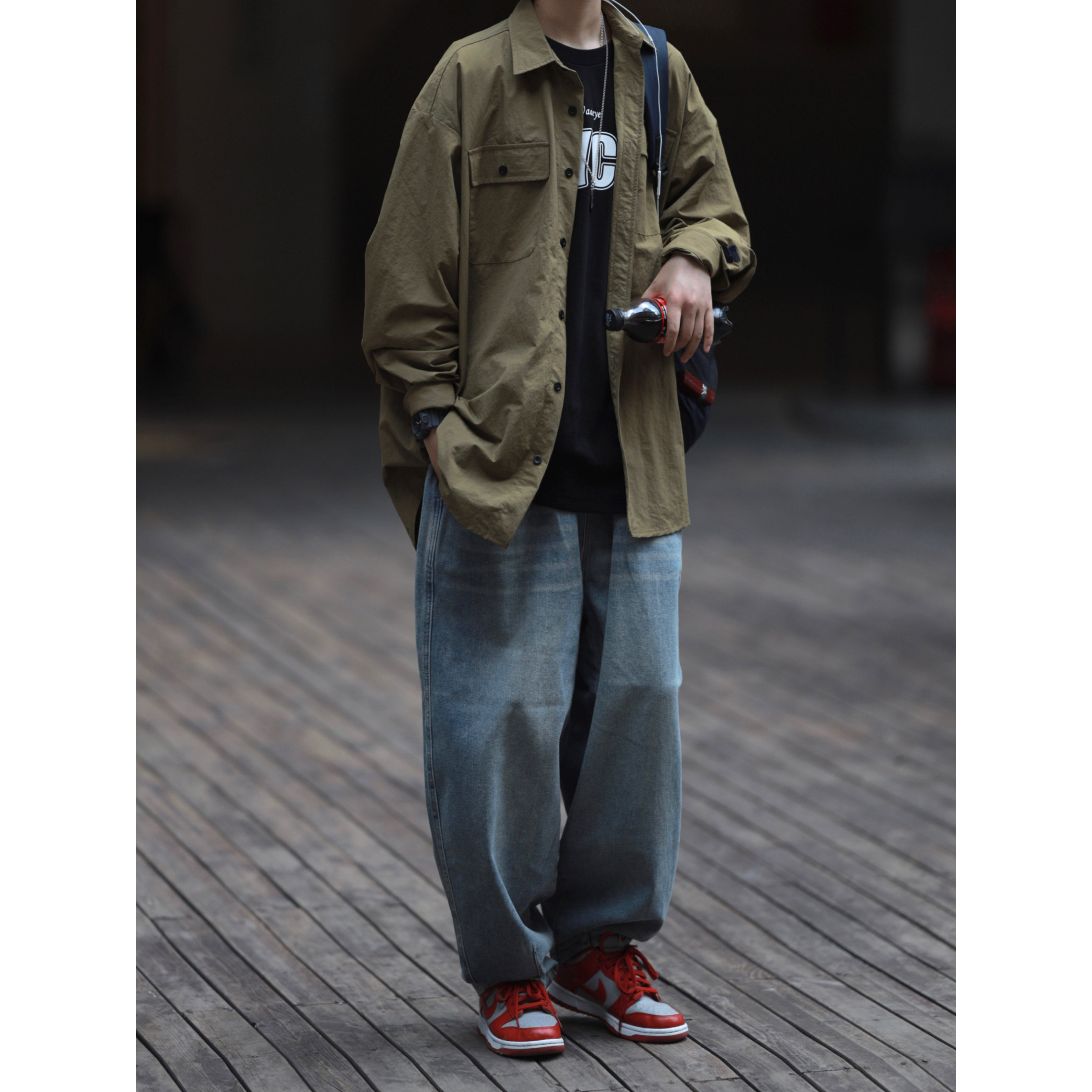 nobodyknows日系复古水洗做旧宽松锥形cityboy风格男女牛仔裤