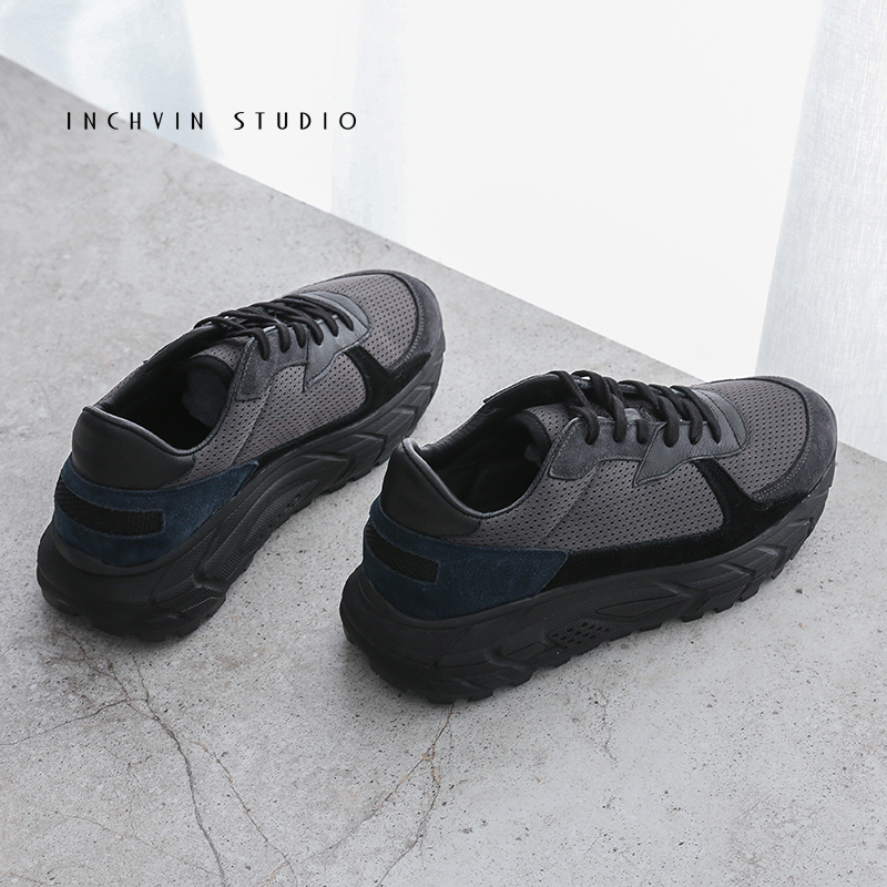 2020冬季 设计师款男机能鞋 意大利小牛皮拼接网面休闲男鞋老爹鞋