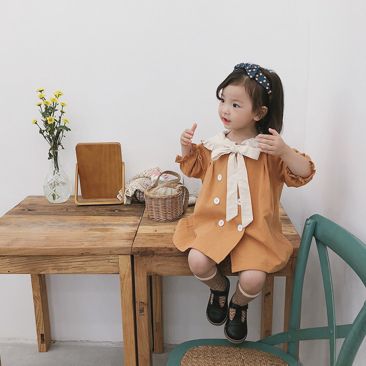 女童秋装连衣裙韩版宽松洋气中小童娃娃领儿童宝宝小女孩公主裙子