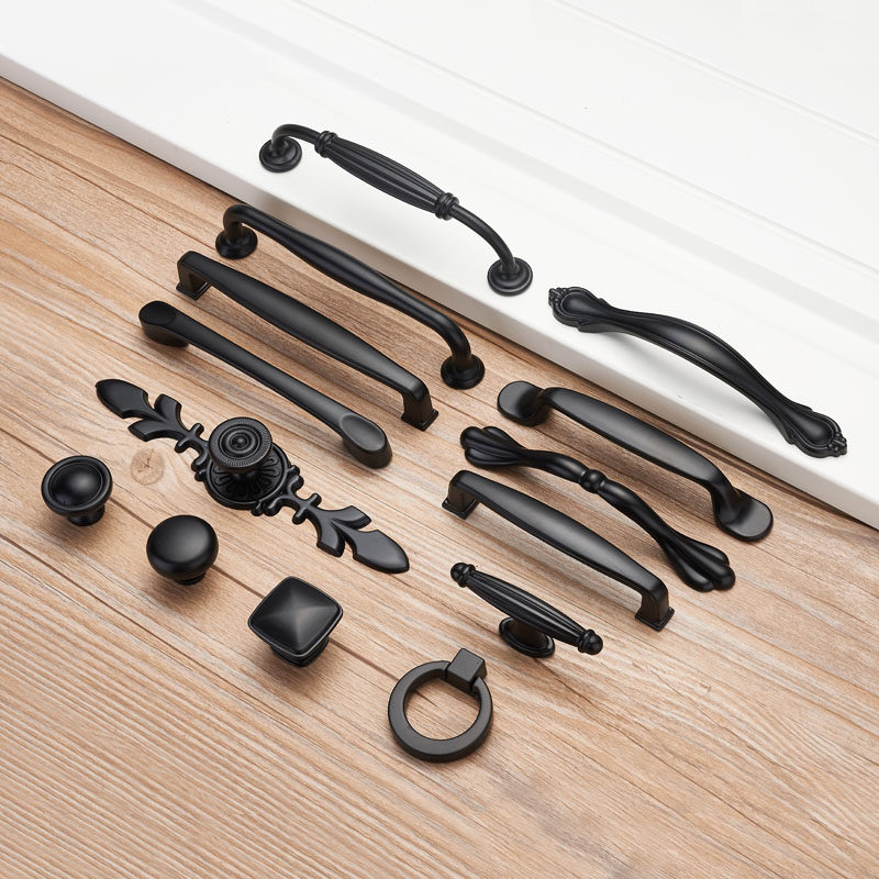 黑色拉手柜门把手橱柜子门抽屉厨房现代简约美式小单孔暗拉手固特