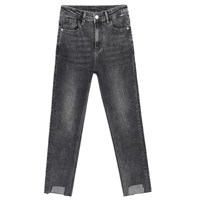 烟灰色牛仔裤女高腰弹力宽松小直筒裤子大码显高显瘦九分烟管裤潮