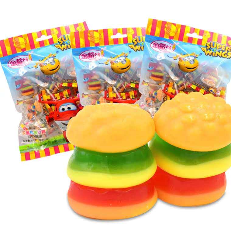金稻谷汉堡糖软糖250g水果味橡皮糖qq糖超级飞侠汉堡包糖果零食