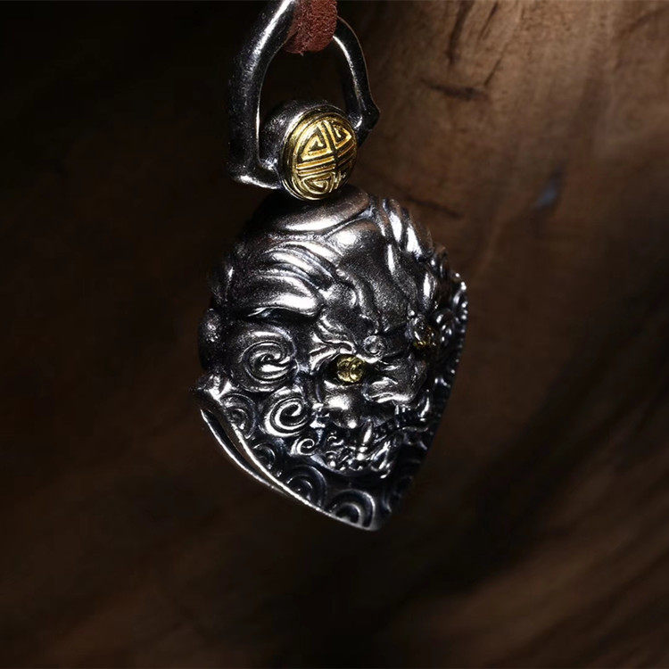 藏造 项链吊坠 s925纯银 钟馗头像驱魔铃 辟邪百无禁忌 铃铛挂件