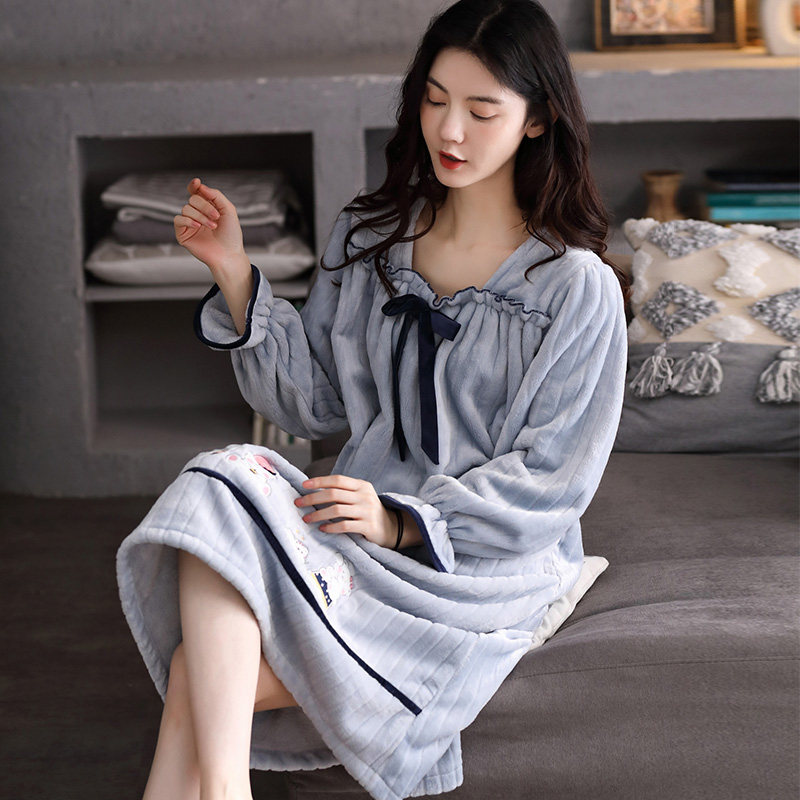 珊瑚瑚绒睡裙秋冬季长袖法兰绒女士冬天加厚保暖睡裙
