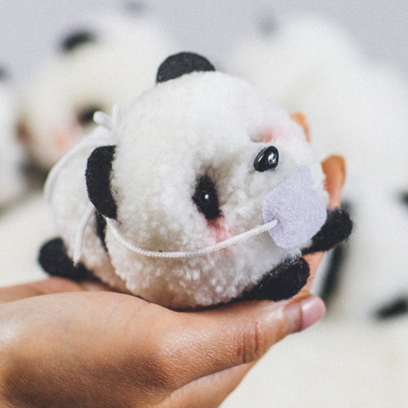 蓬蓬羊毛毛毡戳戳团子熊猫创意玩偶钥匙扣手工缝纫diy材料套装