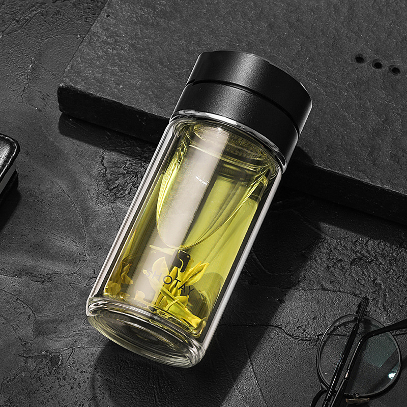 尚泰双层玻璃杯便携男士茶水分离泡茶茶杯办公玻璃杯