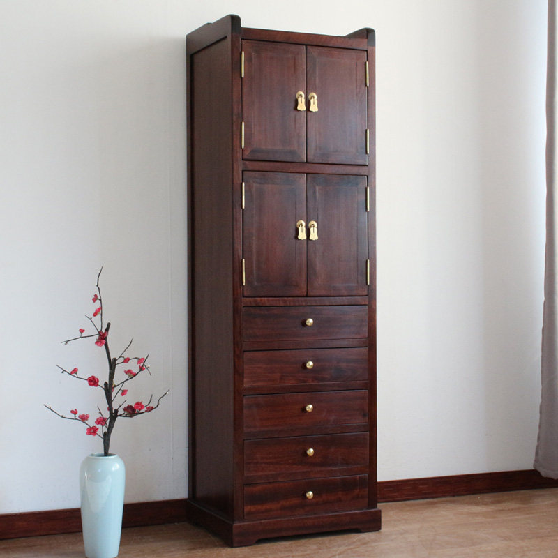 现代中式香樟樟木五斗柜实木收纳卧室高斗柜带门斗柜