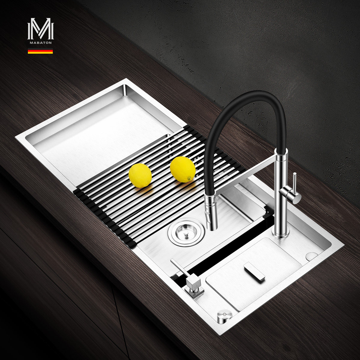 巴顿不锈钢4mm手工水槽单槽大厨房洗菜菜盆套餐水槽套餐