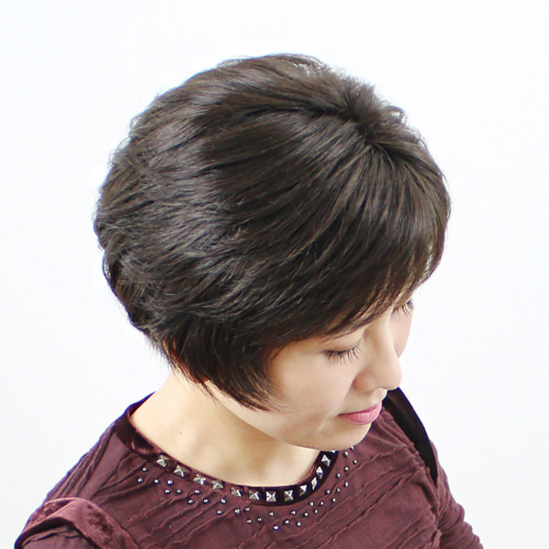 全真人发时尚妈妈发好打理假发女短发短卷发中老年蓬松自然bobo头
