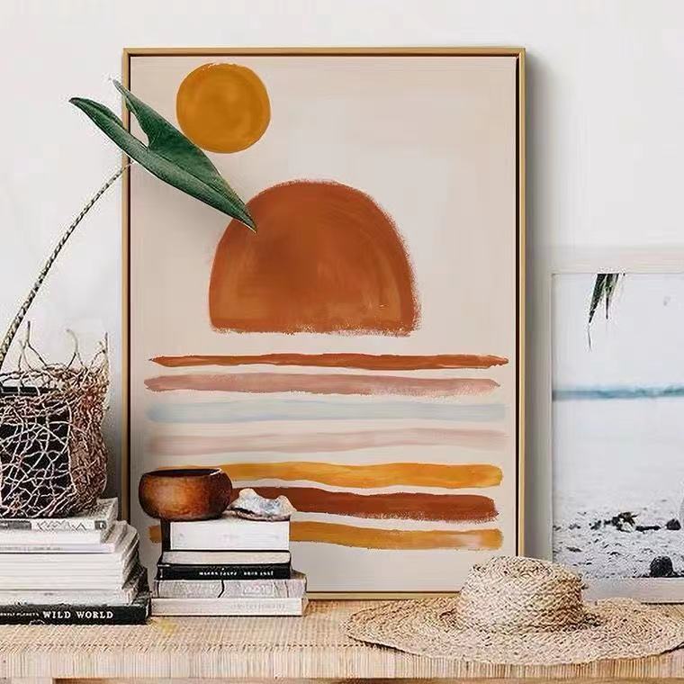 侘寂暖色复古装饰画北欧欧风客厅抽象画艺术壁画现代装饰画