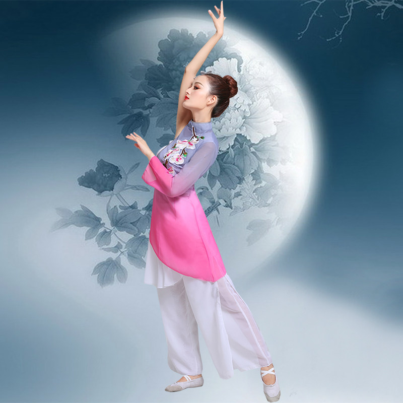古典舞蹈演出服民族舞秧歌服玉生扇子舞女飘逸中国民族服装