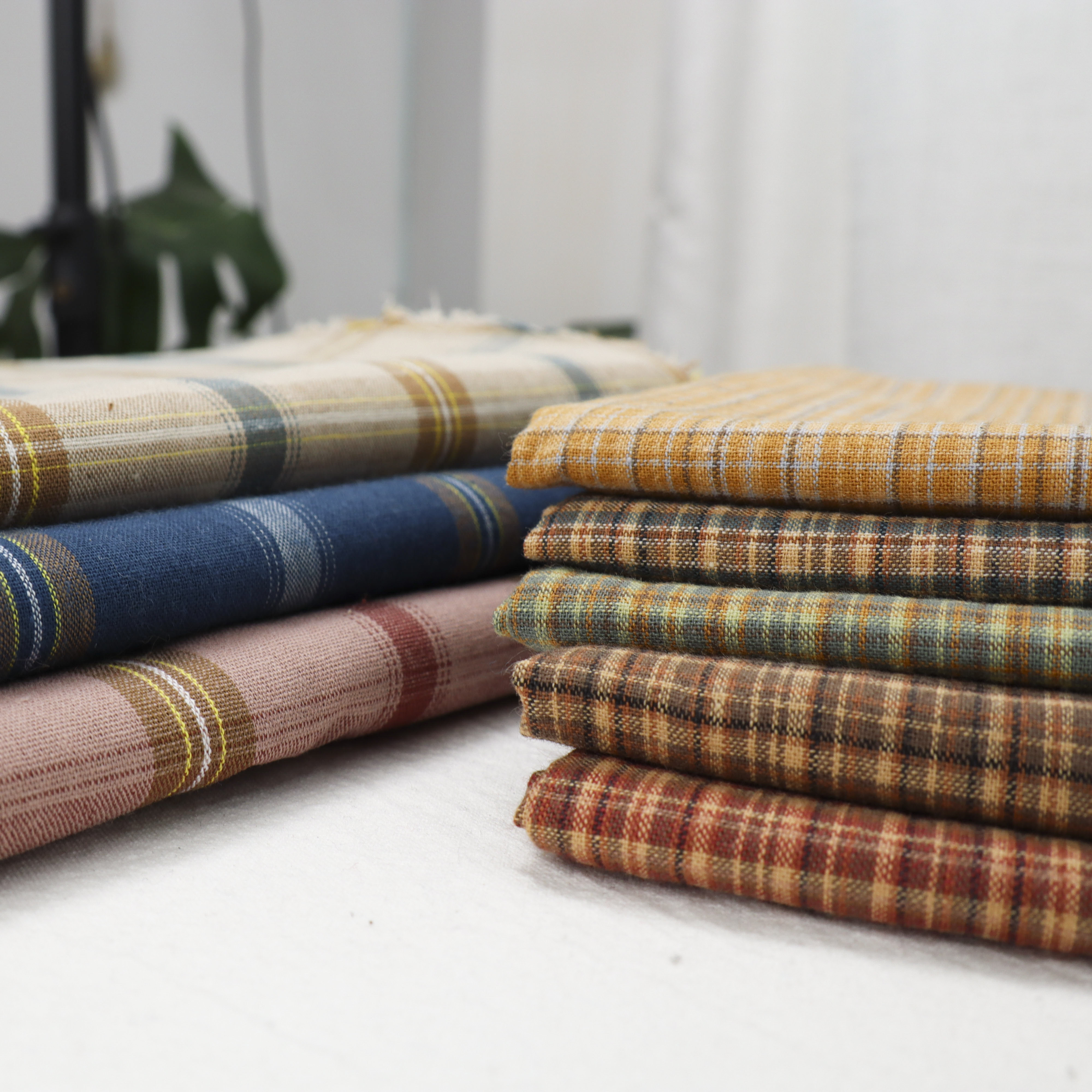 于家娘子复古先染格子棉布日式做旧棉布料男女装衬衫服装面料