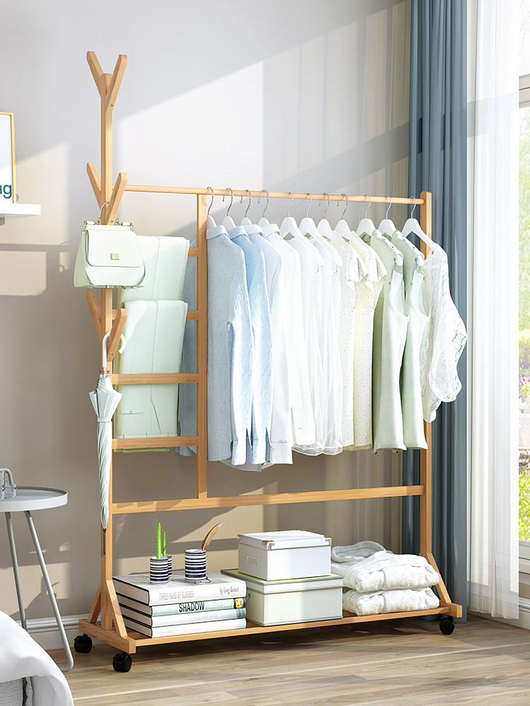 简易衣帽架实木卧室挂衣架子落地房间