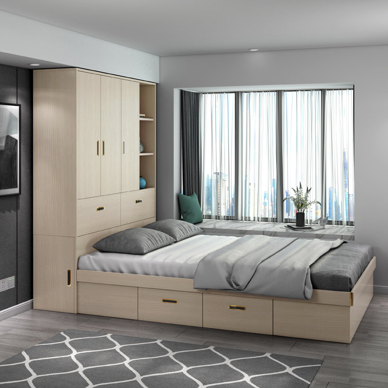 现代简约榻榻米衣柜一体18米卧室12m气压收纳高箱储板式床