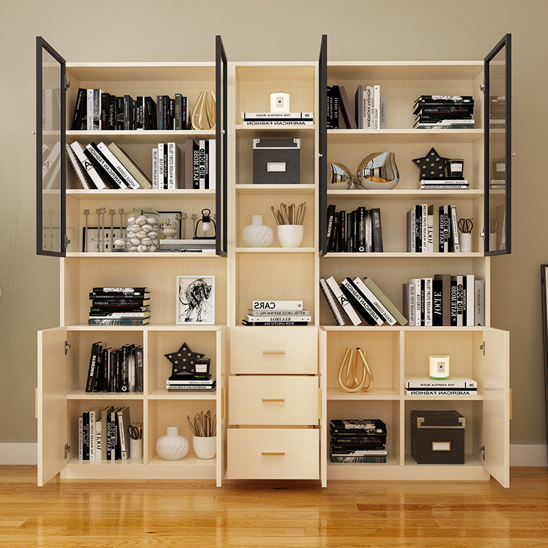 书柜落地物架收纳玻璃门书房文件文件柜柜子组装组合书柜