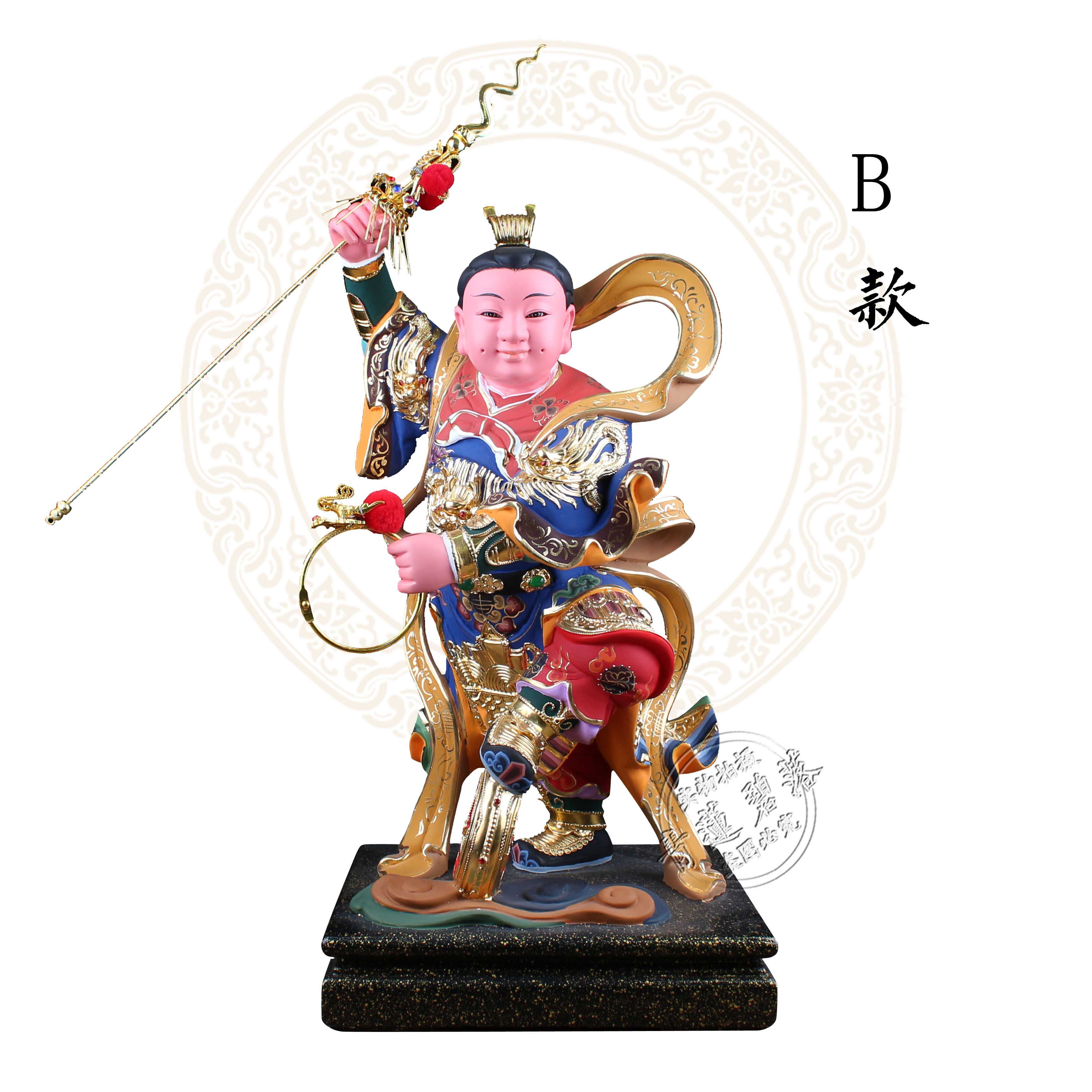 19寸哪吒三太太子神像木雕精品彩绘真金道教摆件