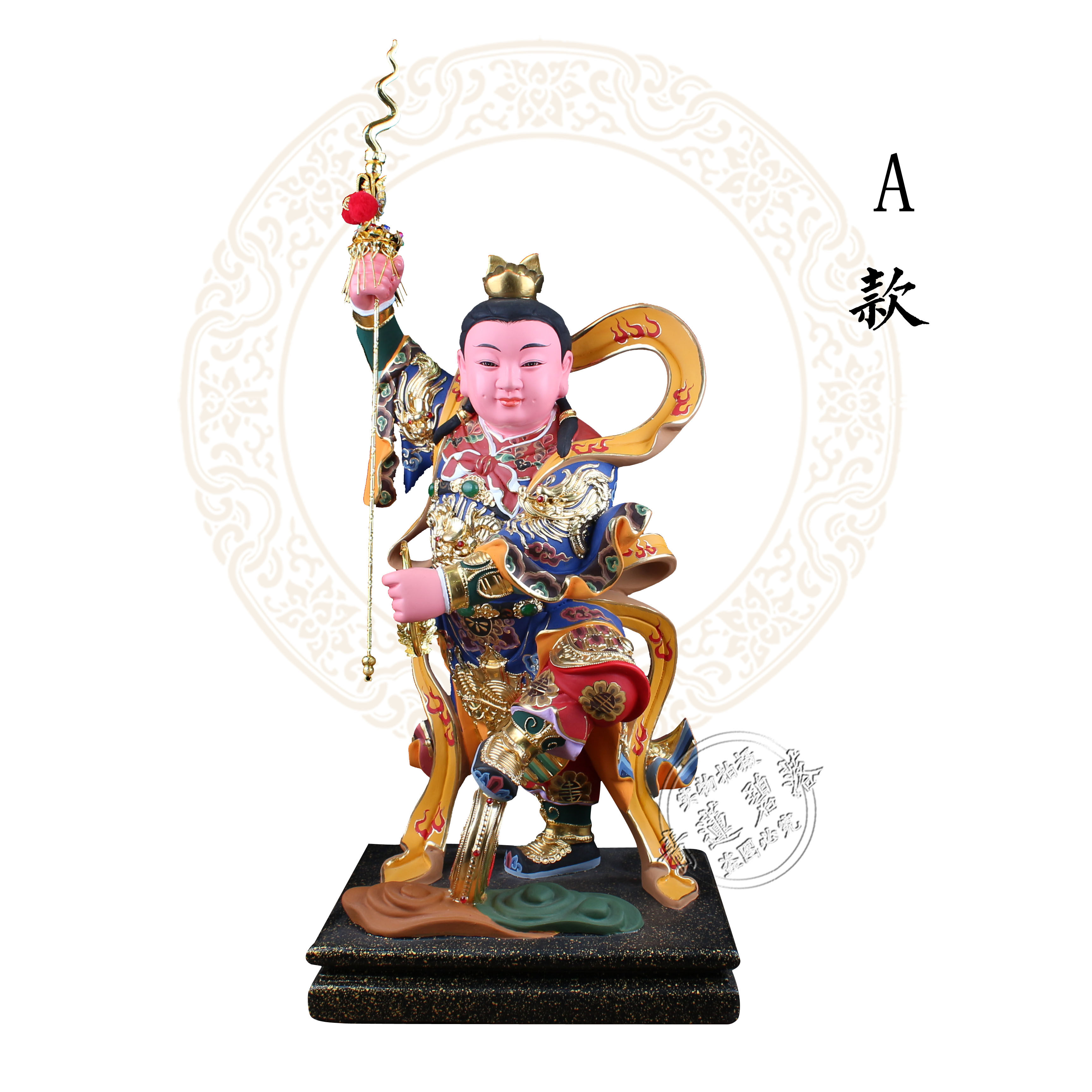 19寸哪吒三太太子神像木雕精品彩绘真金道教摆件