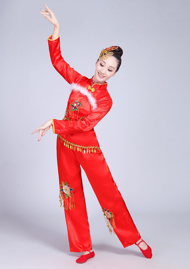 秧歌演出服2022新款民族风中老年喜庆广场舞扇子舞蹈民族服装