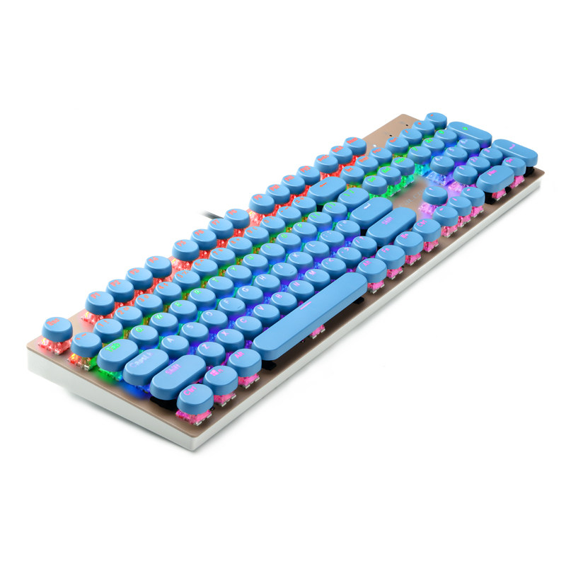 e元素x-falcon 104键机械键盘青轴 金属圆帽蒸汽朋克有线游戏键盘