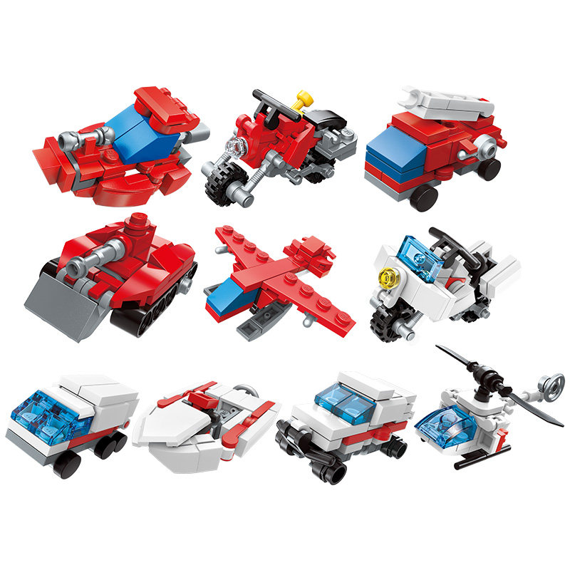 启蒙积木小颗粒玩具儿童男孩子拼装益智警察汽车模型套装送礼2101