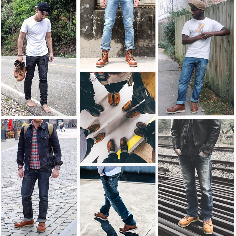 875工装靴男阿美咔叽马丁靴男真皮高帮靴子red复古机车男鞋wing