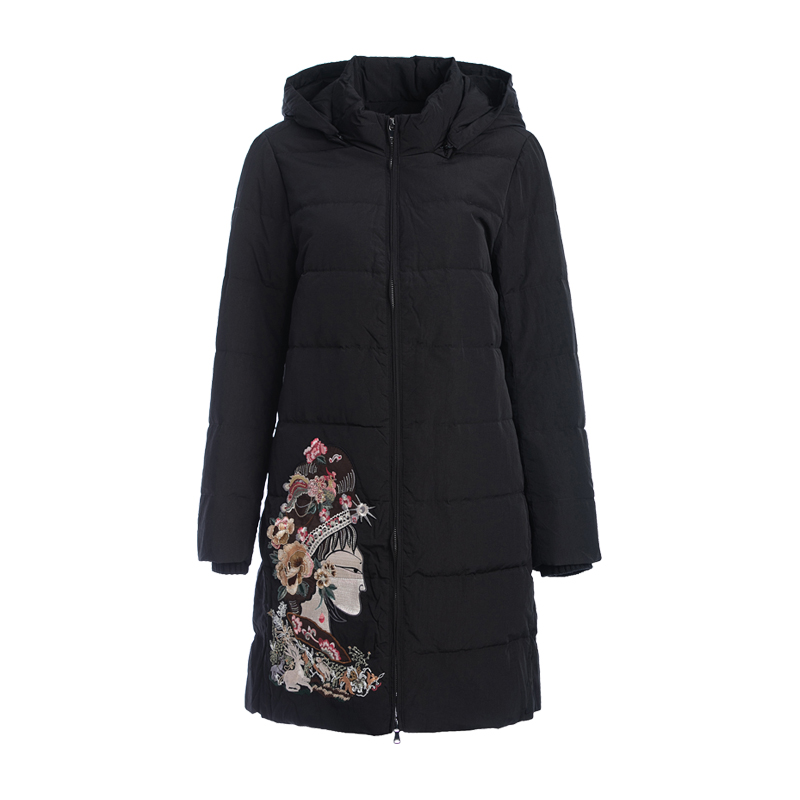 渔牌外套羽绒中长鸭绒白鸭绒女装加厚冬季新款羽绒服