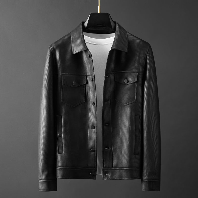 再续经典 秋冬新款烫金麂皮绒夹克 男士时尚帅气修身翻领休闲外套