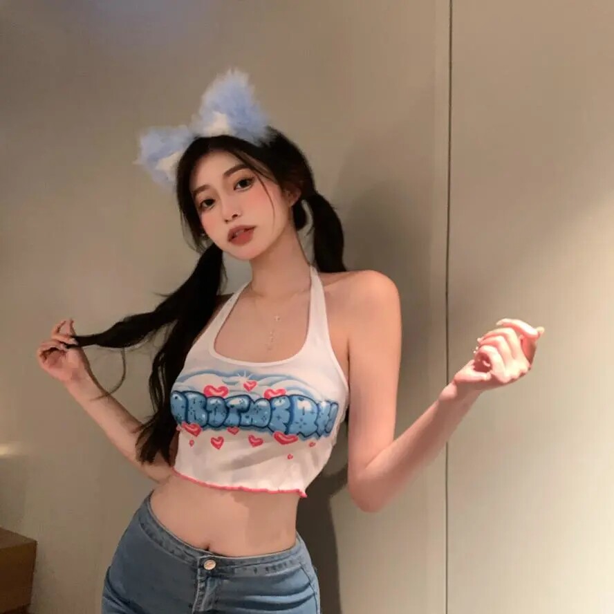 300斤胖mm吊带背心夏季大码辣妹挂脖抹胸短款背心吊带