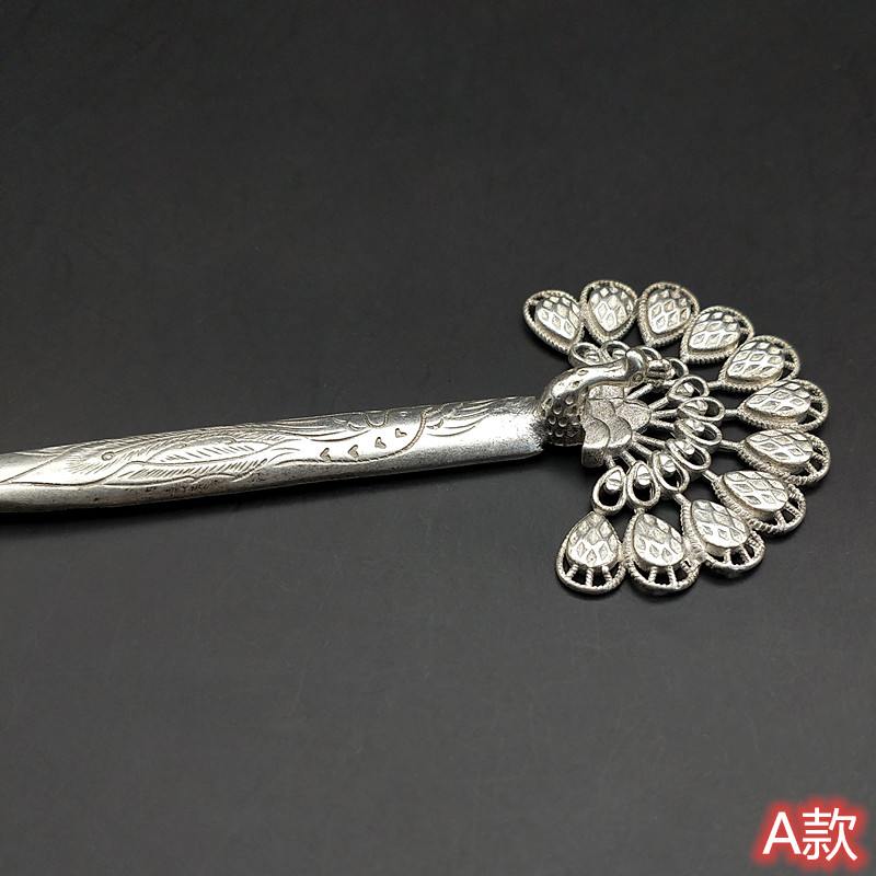 发簪古代手工复古苗银孔雀银簪头饰发饰精美发饰