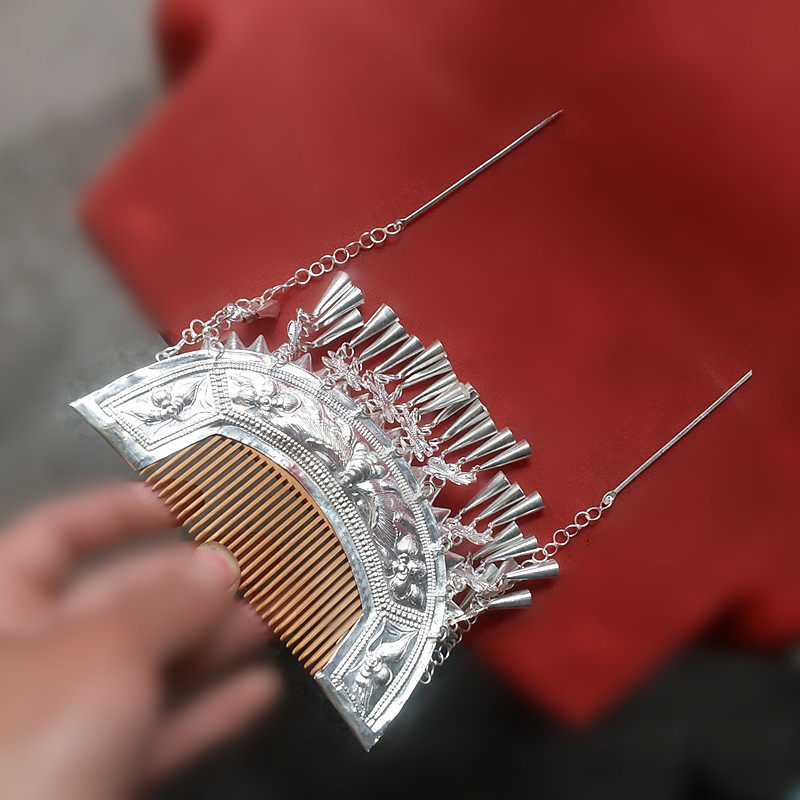 贵州民族风蝴蝶苗银梳子云南雪花手工发梳民族发饰