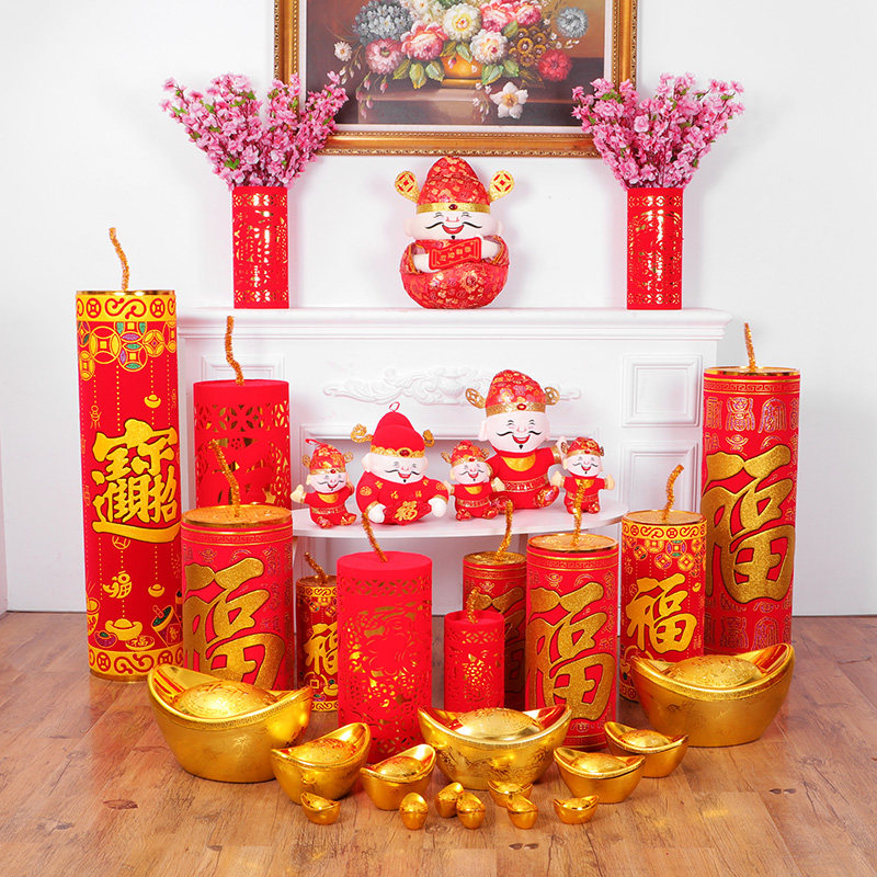 新年年春节橱窗装饰摆件坐炮鞭炮仿真炮仗炮竹挂饰