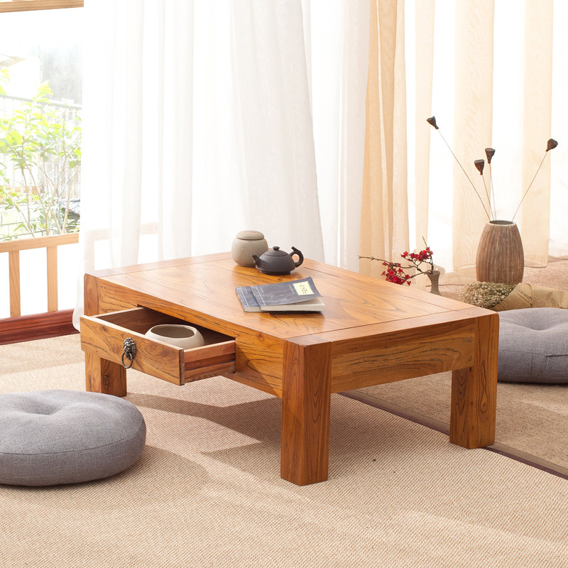 包邮老榆木小炕桌实木飘窗桌简约现代榻榻米茶几国学阳台地台矮桌