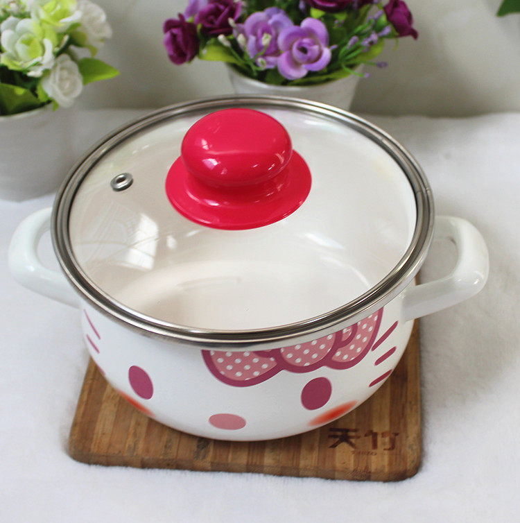 【天天特价】16cm双耳/单柄搪瓷小奶锅平底汤锅加厚婴儿铺食碗