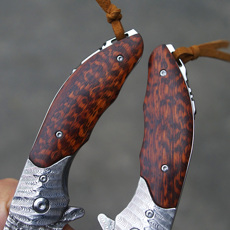 日本vg10钢锻造大马士革钢折刀野外求生折叠刀锋利户外高硬度折刀