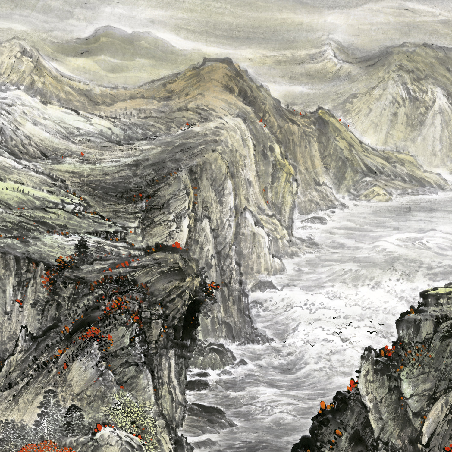 国画江山如此多娇山水画客厅办公室装饰版画纳米国画