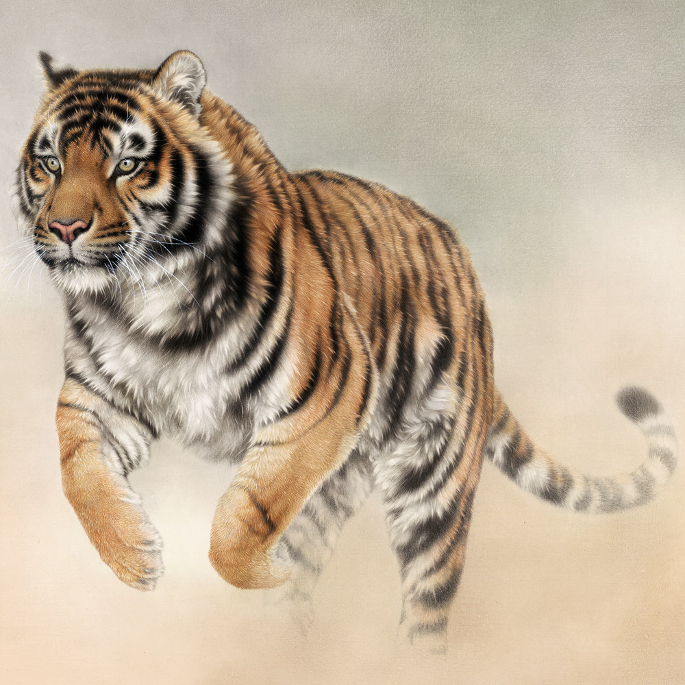 国画刘继彪工笔奔跑动物字画办公室玄关挂画艺术国画