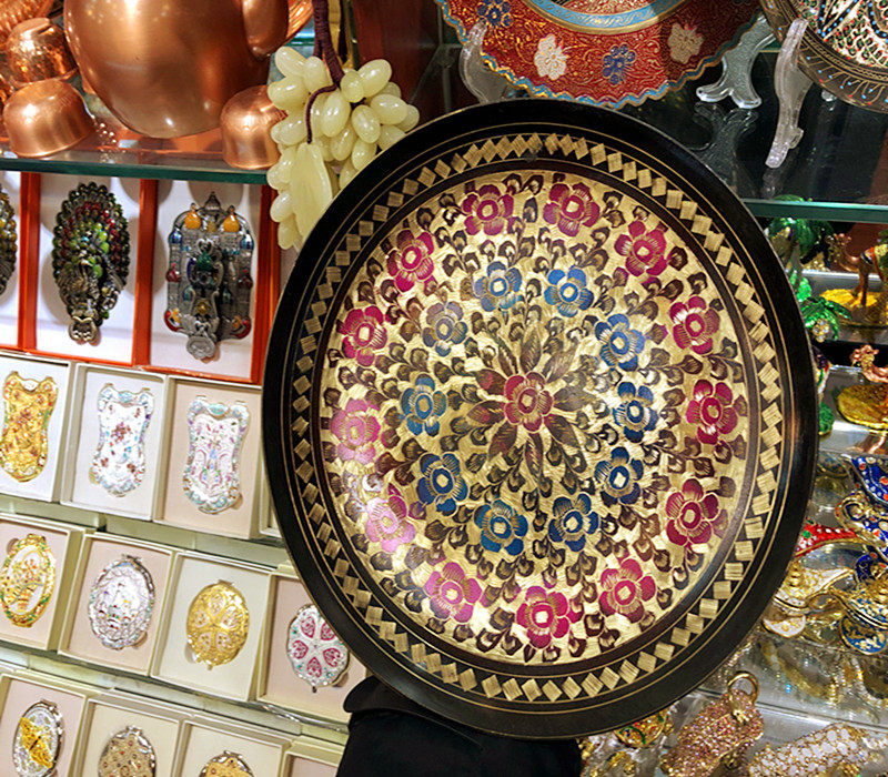 巴基斯坦民族特色手工手工制制作大号七彩铜盘家居巴基斯坦特色