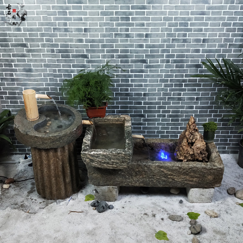 老石流水摆件鱼缸养鱼石头花盆室内石雕