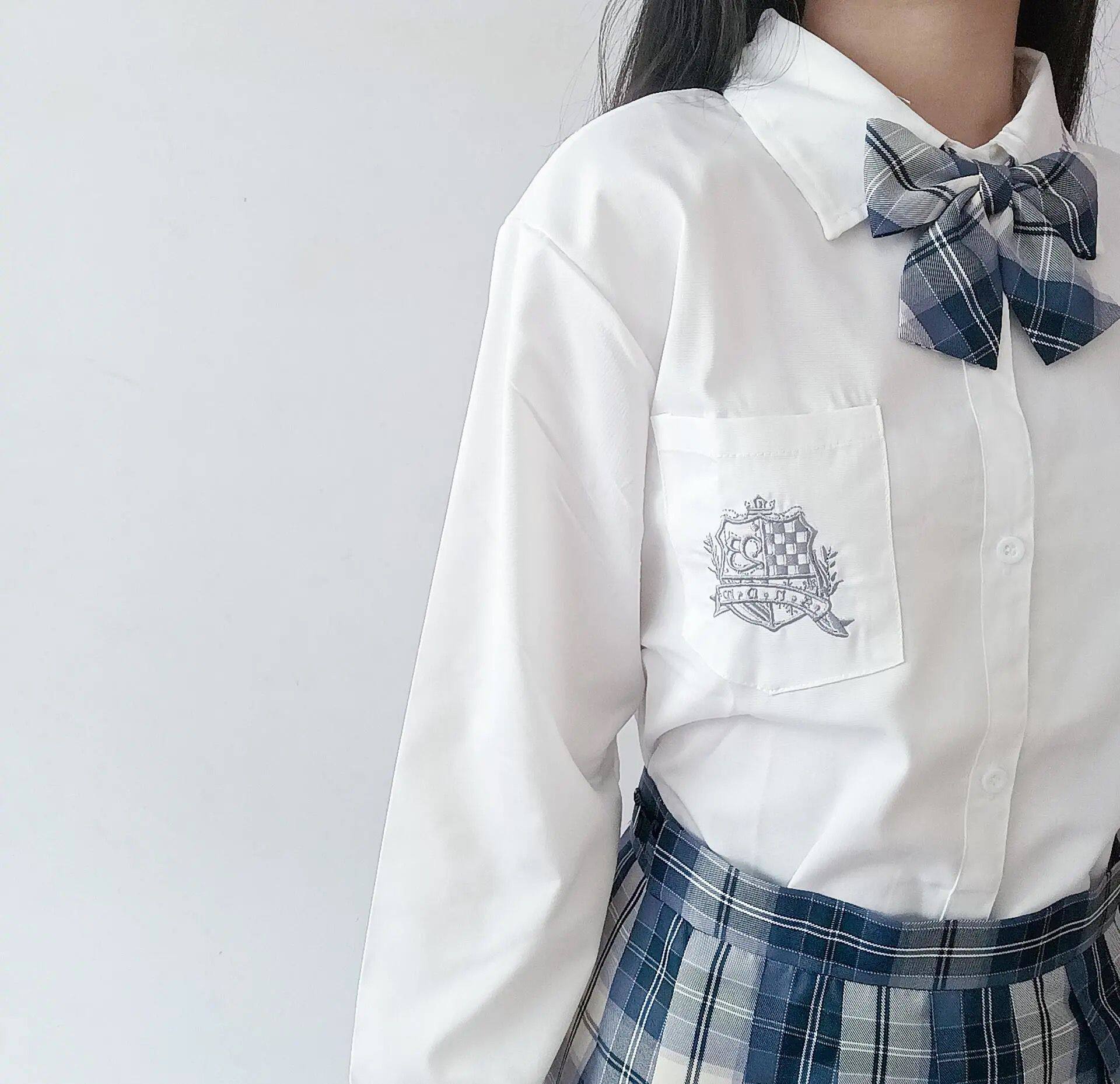 【现货】川岛琦原创刺绣学生衬衣jk制服衬衫女短袖春秋长袖奶白色