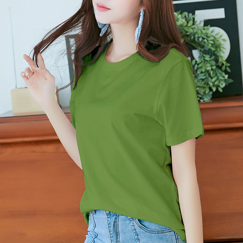 牛油果绿宽松短袖t恤女夏装纯棉韩版2020新款抹茶芥末绿上衣体恤