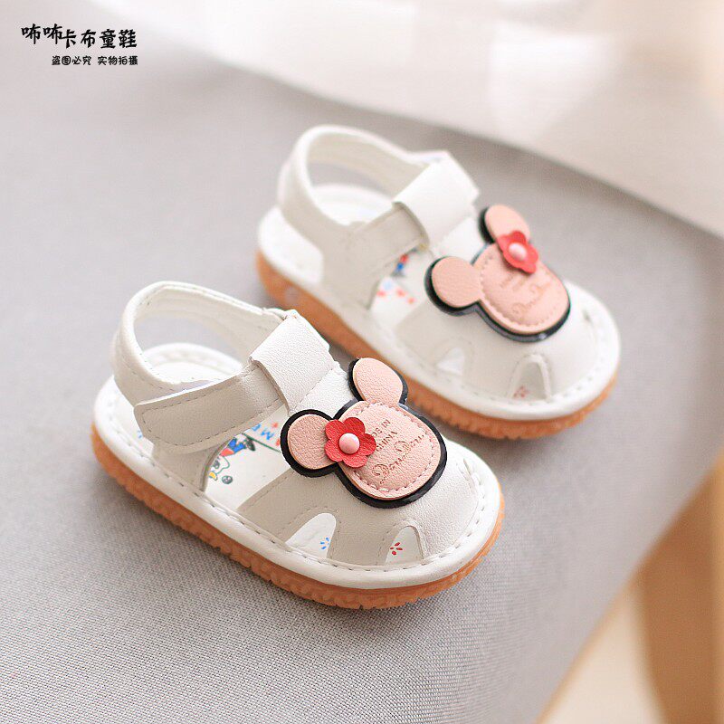 夏季防滑牛筋软底宝宝凉鞋包头叫叫鞋学步婴儿小女孩公主鞋1-2岁