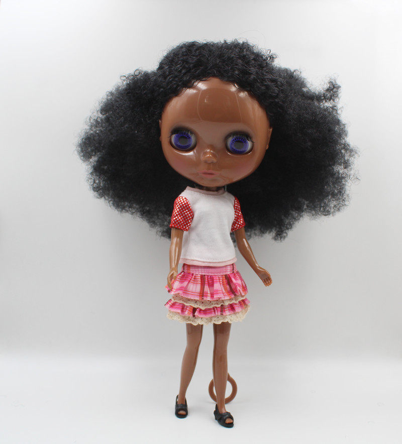 blythe小布布娃娃黑色卷发终极超黑关节塑料改妆娃娃