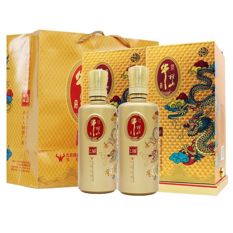 牛栏山二锅头45度小黄龙嘉酿16浓香型白酒500ml*6瓶整箱 北京特产
