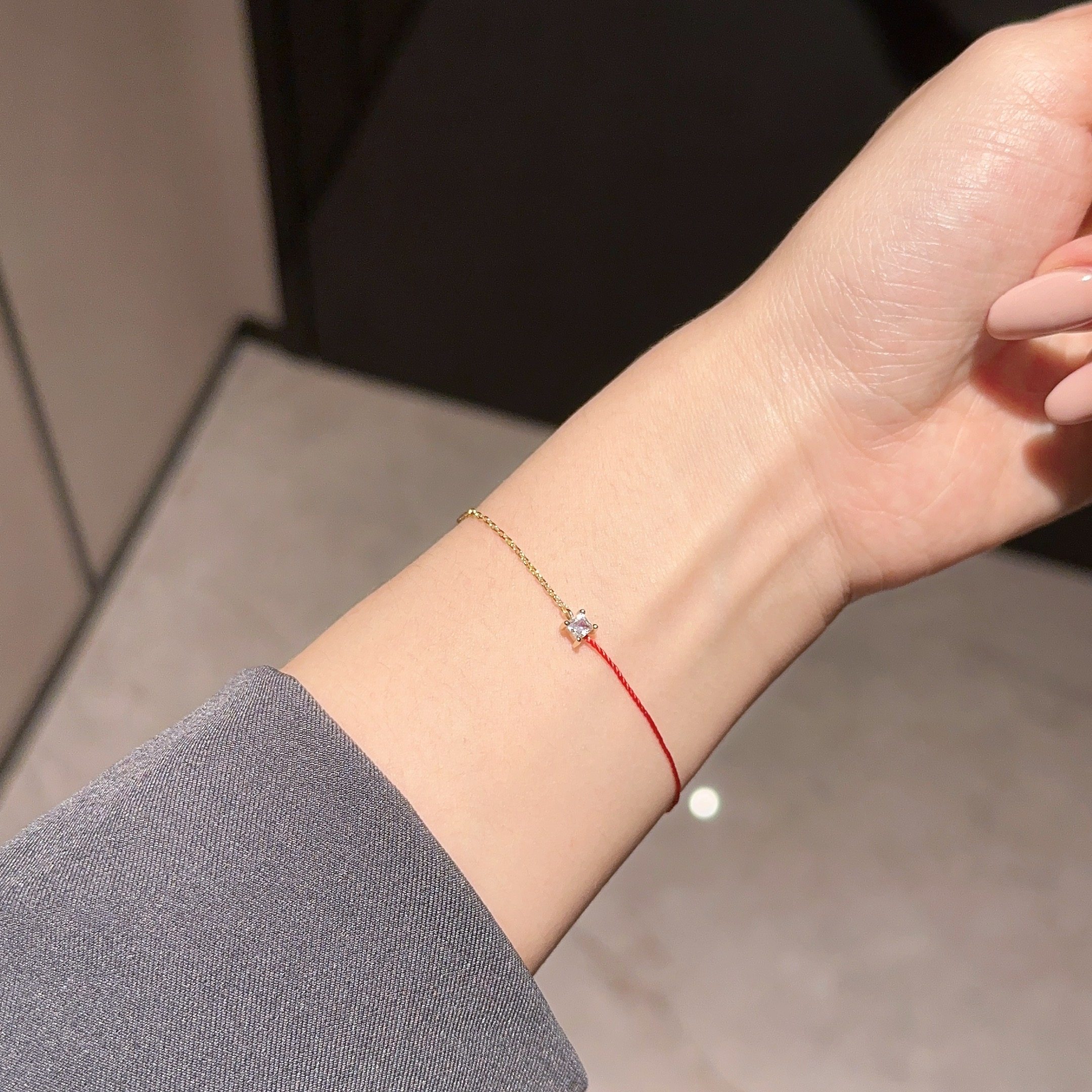 redline法国月老巴黎小方方钻红绳手链转运本命年手链