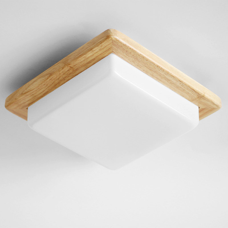 日式实木吸顶灯北欧简约智能调光吸顶灯过道阳台卧室正方形吸顶灯