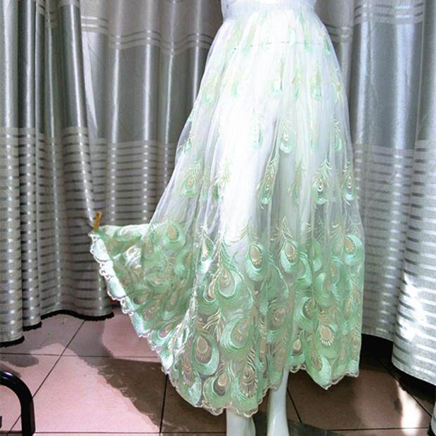 孔雀刺绣蕾丝高腰网纱半身长裙仙女女裙汉服半身裙